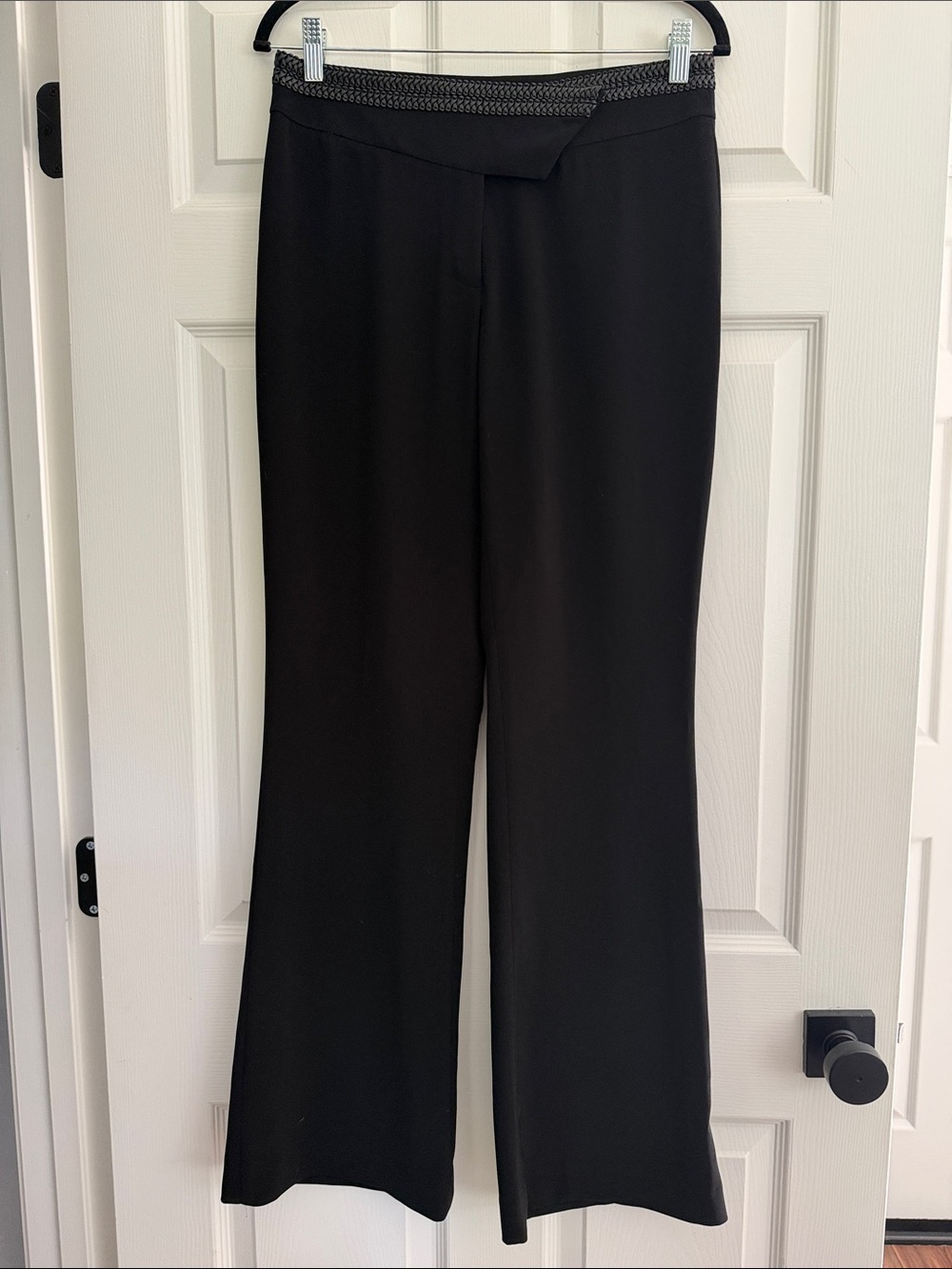 Cache Black Wide-Leg Knit Pants with Braided Waistband